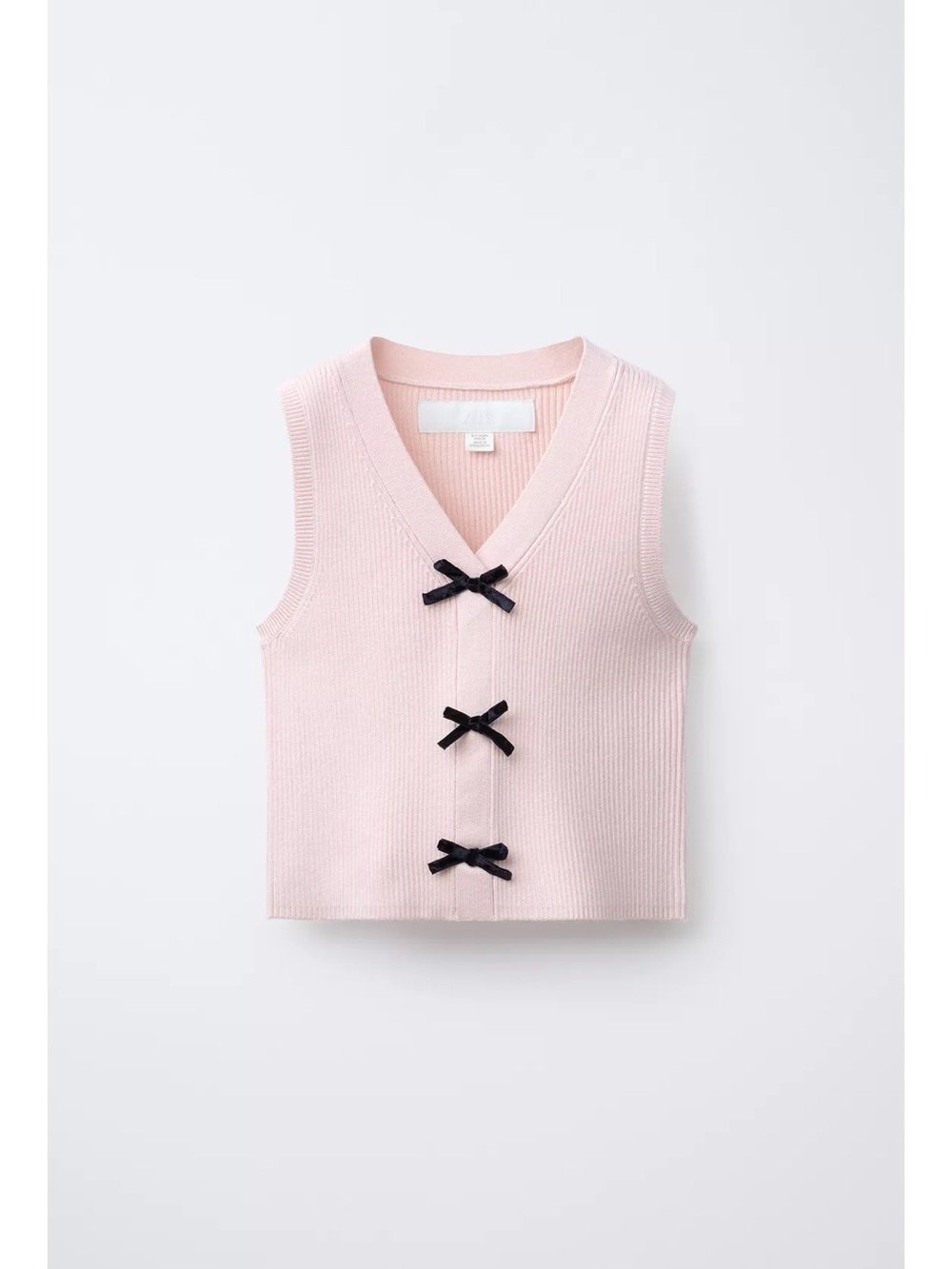 Zara Pink Knit Tank Vest with Black Bow Details